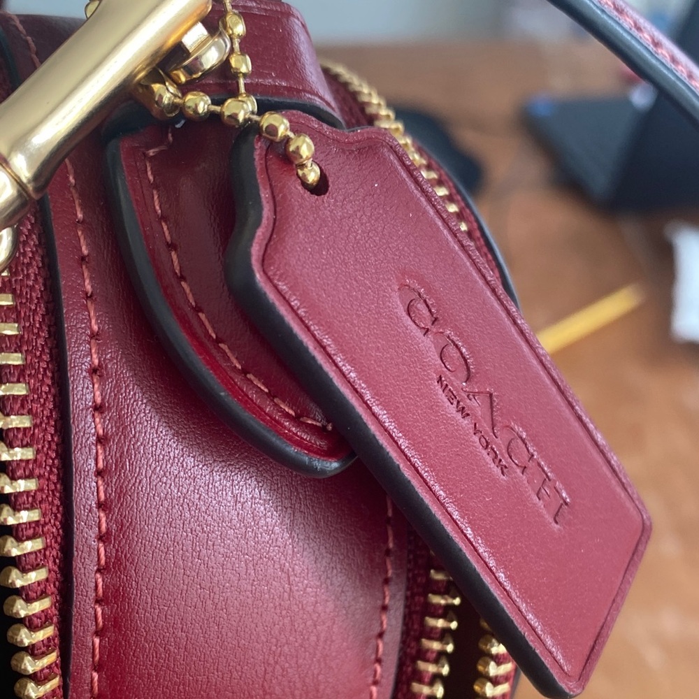 Coach Cherry Print Round Crossbody in Burgundy and Pink - Picture 6 of 14